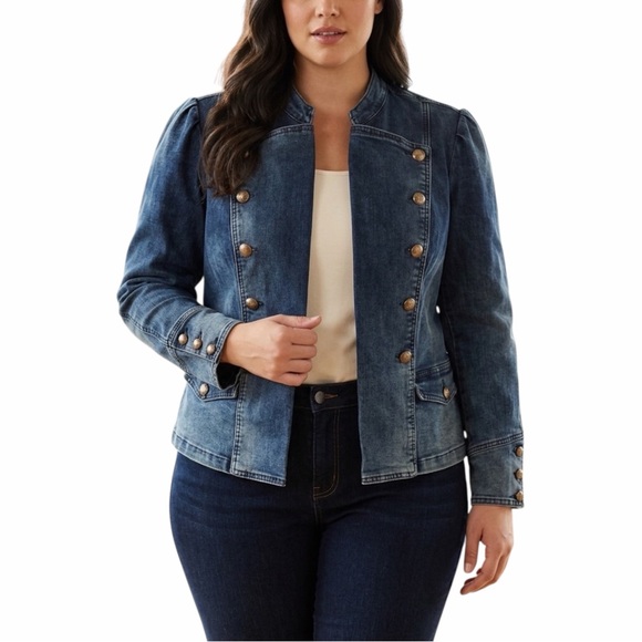 Jackets & Blazers - Indigo Thread Co Denim Military Jacket | Button Detail | Blue Jean Jacket - 1X